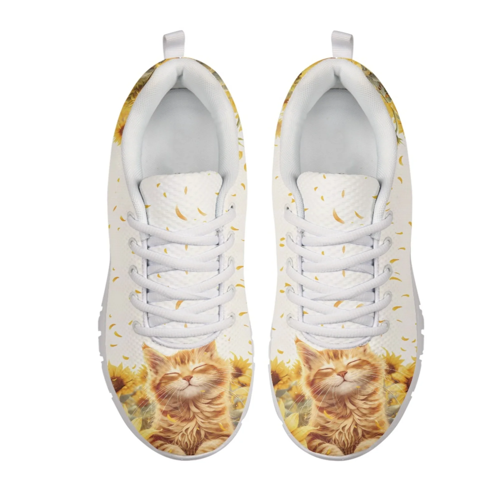 Coloranimal Sunflower Cat Print Casual Walking Shoes, Mens Athletic Trainers Fitness Footwear for Women for Daily Walking Travel