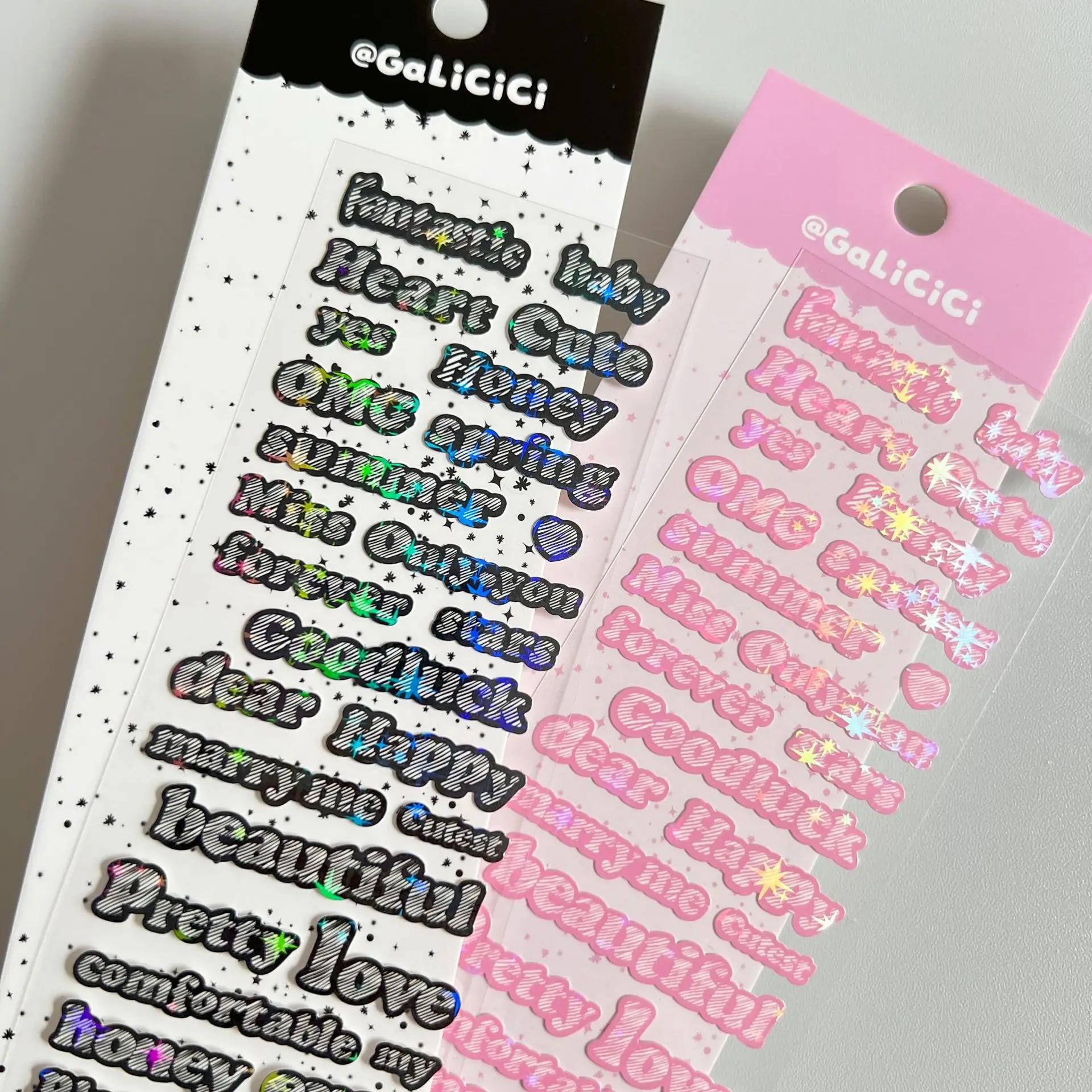 Cute English Embellishment Gradient Laser Sticker Diy PVC Material Scrapbooking Decorative Stickers Kawaii Stationery