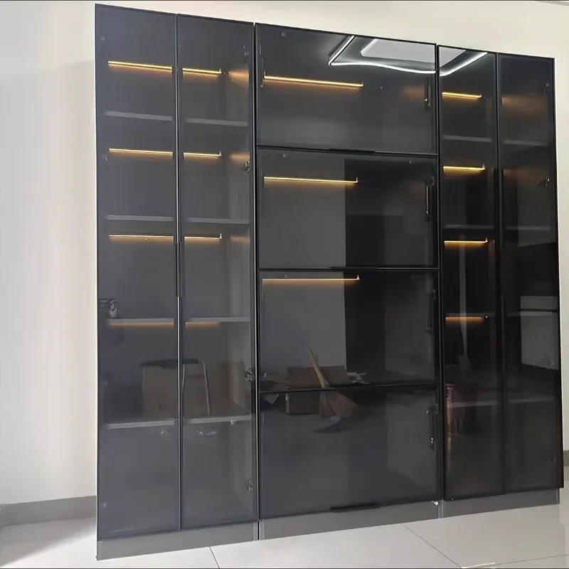 Modern Glass Door Display Cabinet for Figurines Statues Storage Locker Light Luxury Home Decor Showcase