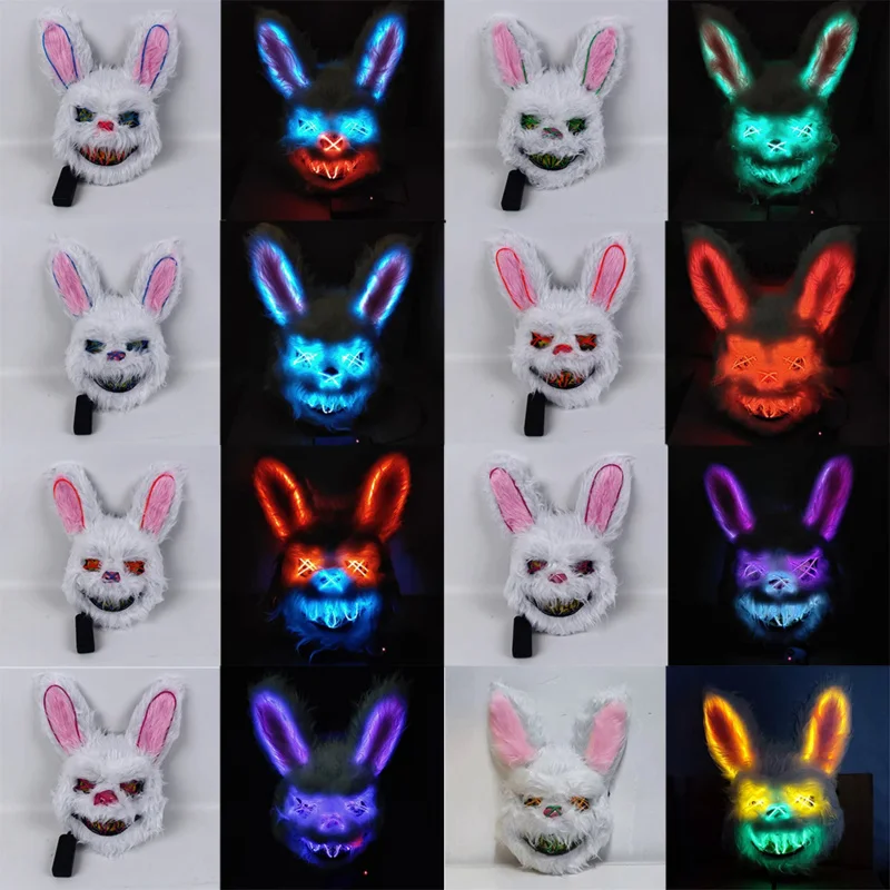 Halloween spaventoso maschera coniglio coniglietto maschera testa di peluche Costume Cosplay puntelli festa di Halloween LED maschera incandescente