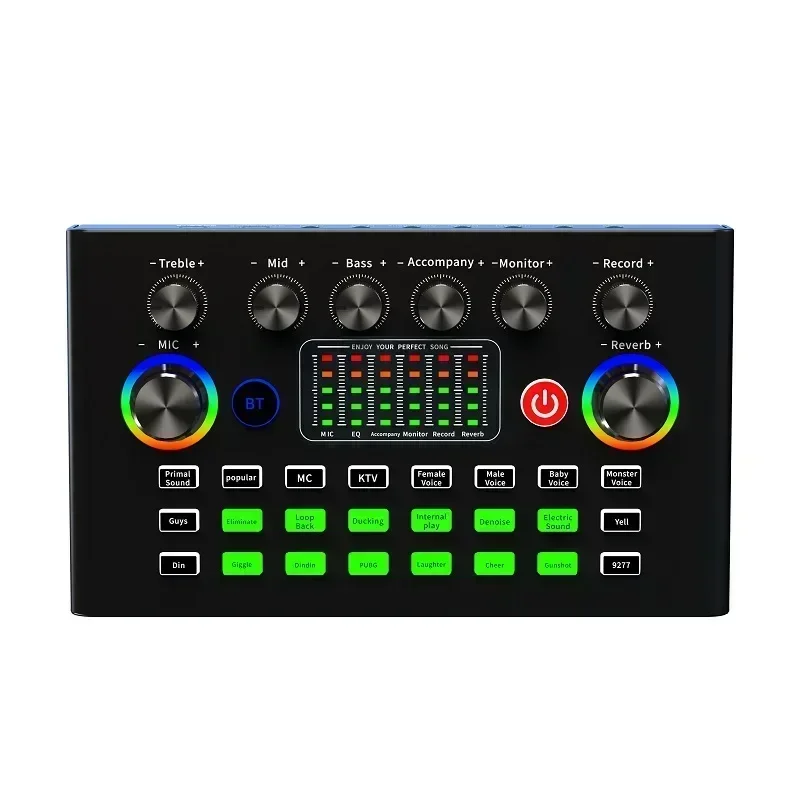 Studio Equipment F009 Audio Mixer Live Sound Card and Audio Interface with DJ Mixer Effects and Voice Changer Podcast Production