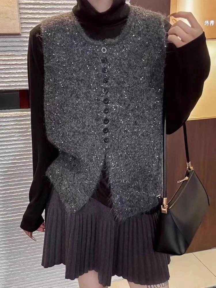 

Sparkling Design Svel Knitted Top Comfortable Winter Faionable Vest Tank Top Soft Wool Blend Regular Fit