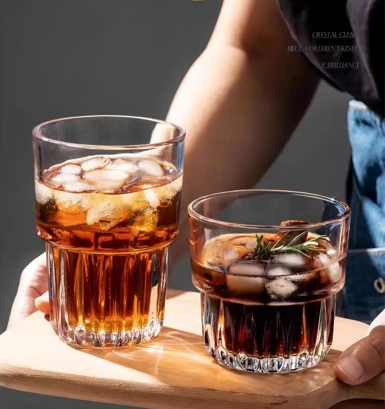 بيج هوم 280 مل/380 مل أكواب زجاجية قابلة للتكديس خالية من الرصاص (طويلة وقصيرة)