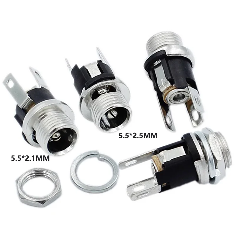 10/50/200PCS DC025 5.5x2.1mm 5.5x2.5mm DC Socket With Nut DC-025 DC Power Jack Socket Female Panel Mount Connector