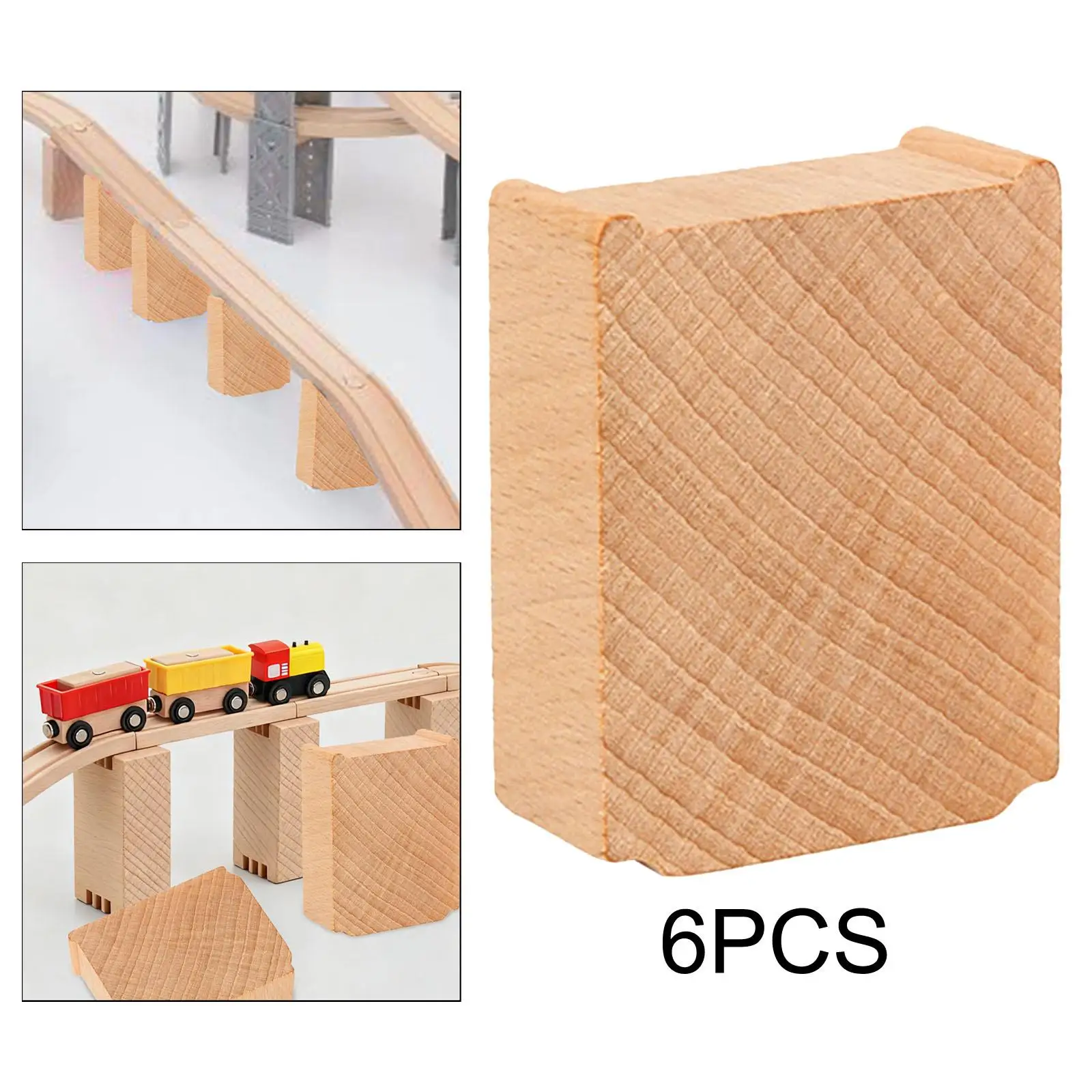 6 Pieces Wooden Train Track Toy Train Bridge Pier Train Track Support Blocks Diy Elevated Wood Accessories Crafted from