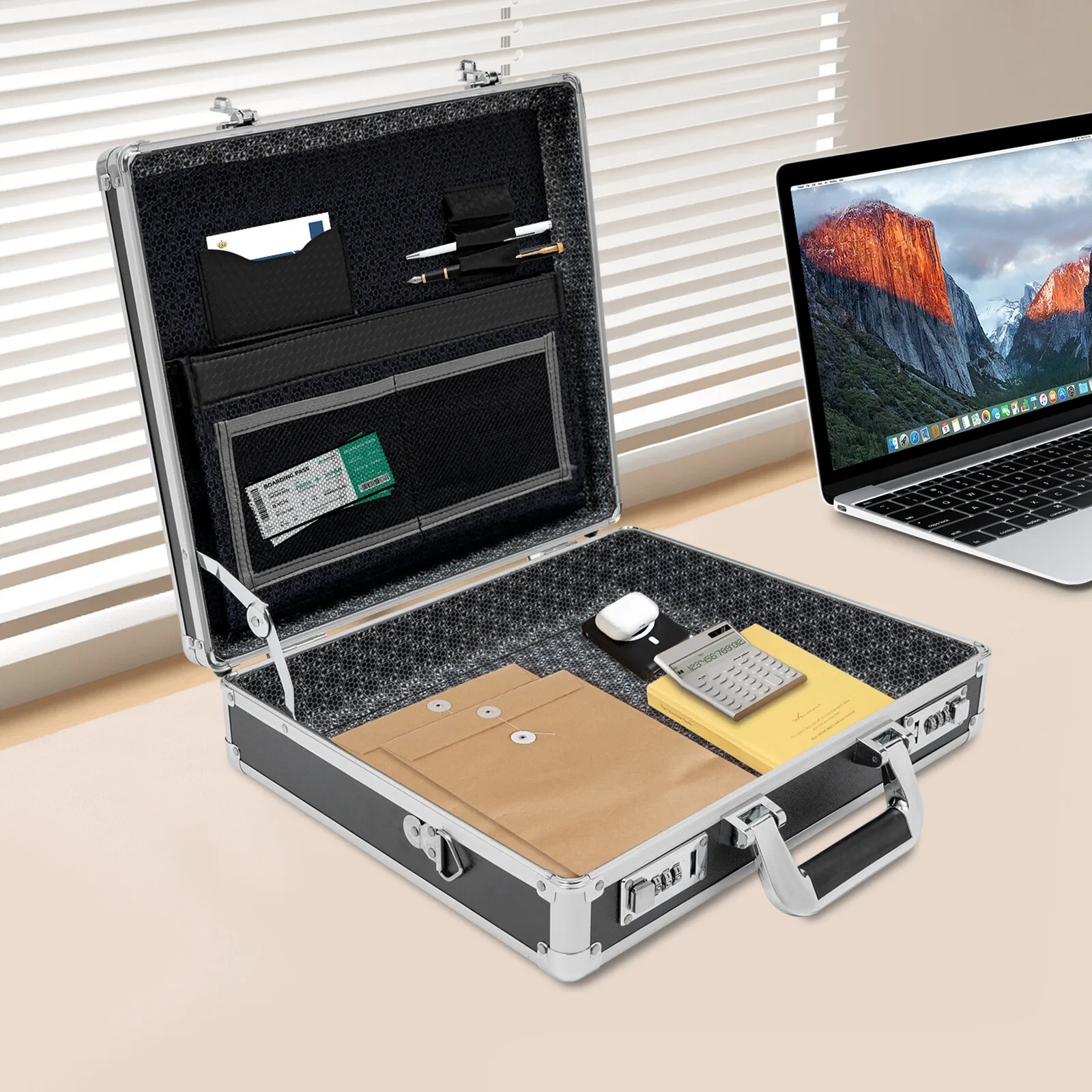 Valigetta con chiusura nera Materiale in lega di alluminio e MDF di alta qualità, resistente all'usura per le esigenze di utilizzo di viaggi d'affari a lungo termine