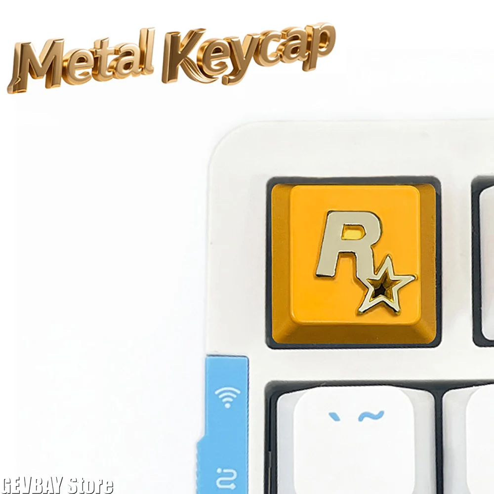 غطاء مفاتيح معدني بشعار Rockstar بنمط ثلاثي الأبعاد ملمس مريح لعمود لوحة المفاتيح الميكانيكية المتقاطعة #1