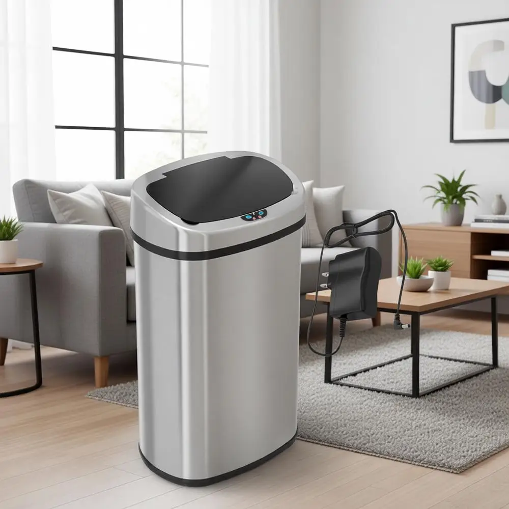 

13 Gallon Automatic Touch Sensor Kitchen Trash Can with Odor Filter and AC Adapter, Stainless Steel Garbage Recycle Bin, Oval Sh