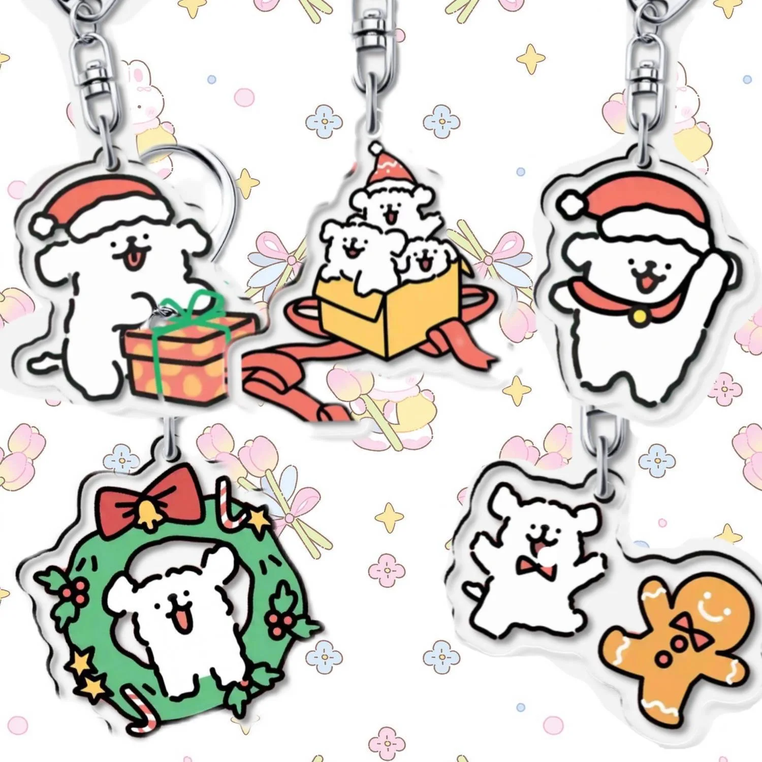 

Кавайный рождественский мальтийский узор, акриловый брелок, вечерние украшения, очаровательные аксессуары, щенок, аниме, мультяшная сумка, брелки, ювелирные изделия