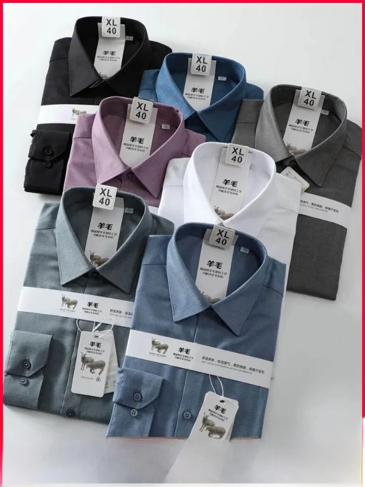 

Lutai High-End Wool Modal Anti-Wrinkle Elastic Long Sve Casual irt for Men Autumn Winter Busin No-ket Sl