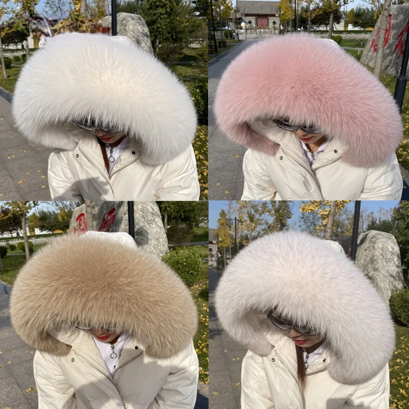 Luxury Fox Fur Collar For Women Men Coat Winter Neck Warmer Real Fur Scarf Ring Real Fur Trim For Hood Big Size Fox Fur Shawl