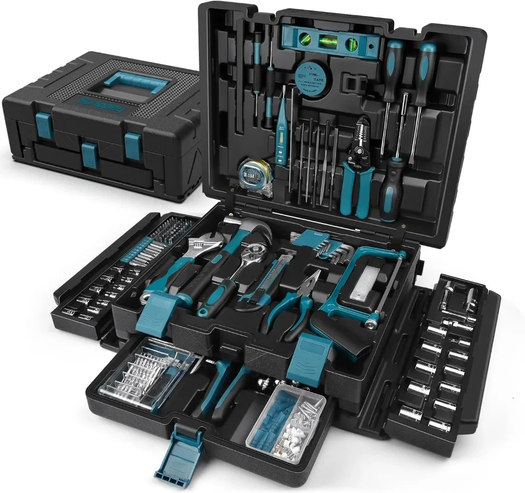 Household and Auto Repair Tool Set, Caixa de ferramentas básica geral, estojo de armazenamento, Home Tool Kit, portátil, completo, 379 pcs