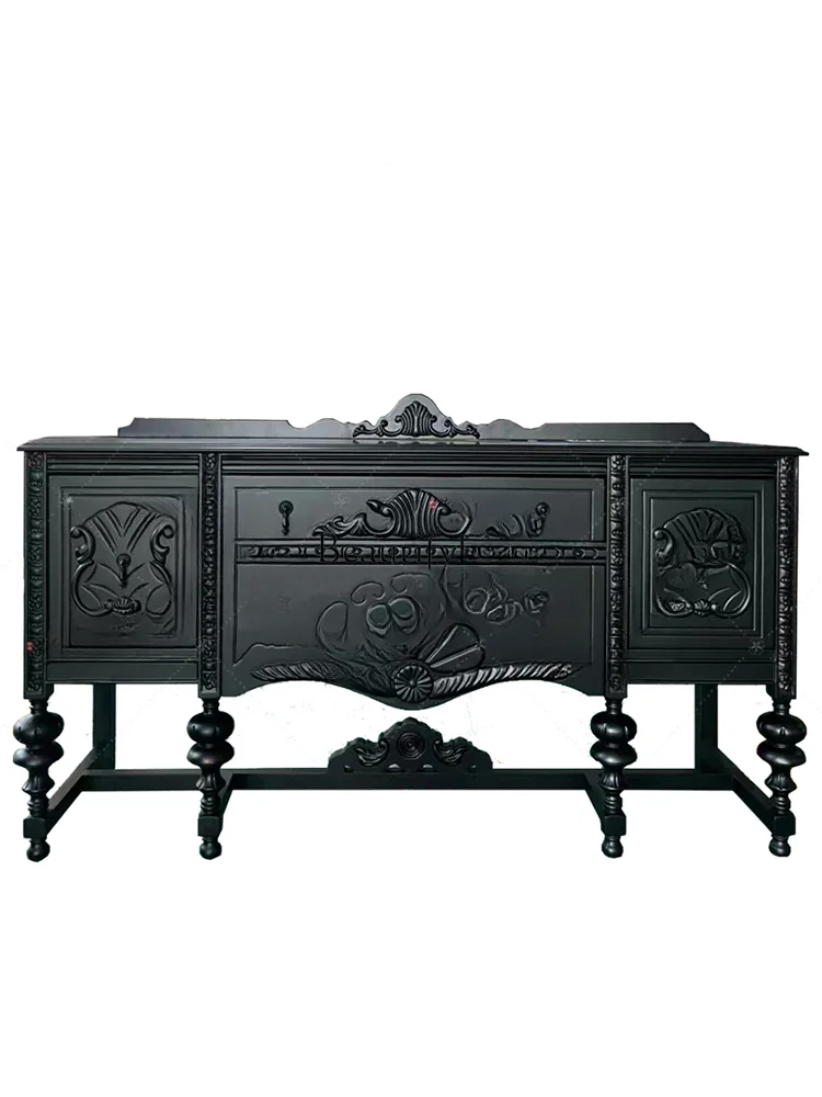 

French Retro Solid Wood Entrance Cabinet European-Style Carved Living Room Wall Decoration Storage Chest of Drawers