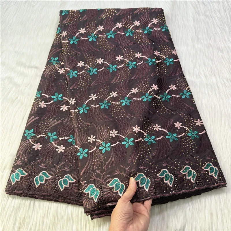 5 Yards African Swiss Voile Lace Fabric Embroidery High Quality With Stones Dry 100% Cotton For Wedding  27L5090401