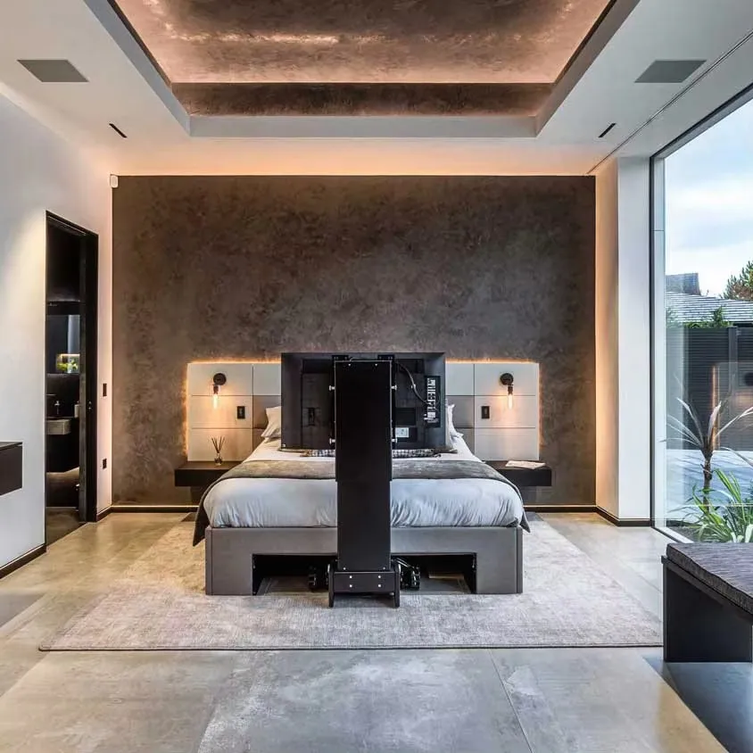 تلفزيون أوتوماتيكي عالي الجودة بمحرك قابل للطي لرفع موفر للمساحة 32 بوصة - 65 بوصة جهاز تحكم عن بعد قابل للتعديل تحت السرير رافعة تلفزيون