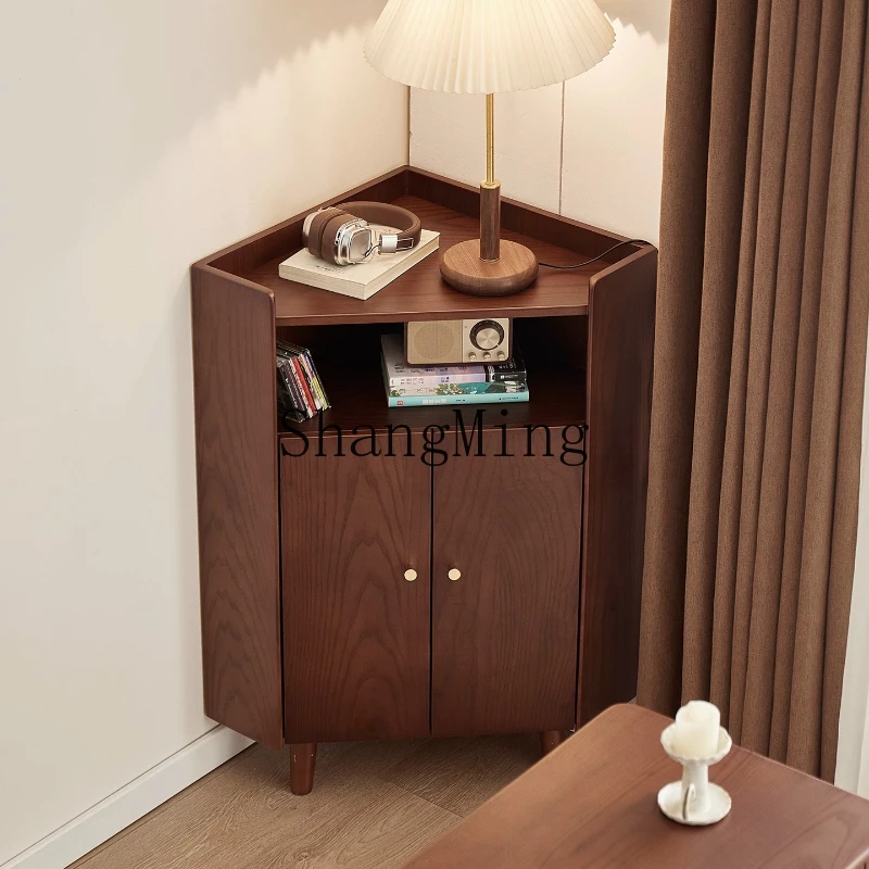 

FG Corner Dining Side Cabinet Living Room Triangle Cabinet Sofa Corner Storage Solid Wood Corner Cabinet