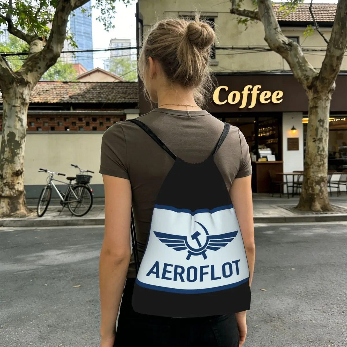 Aeroflot Aviation Russe Pilote Aerospace Aviateur Backpacks Drawstring Bundle Pocket Sundries Bag Book Bags for Travel School