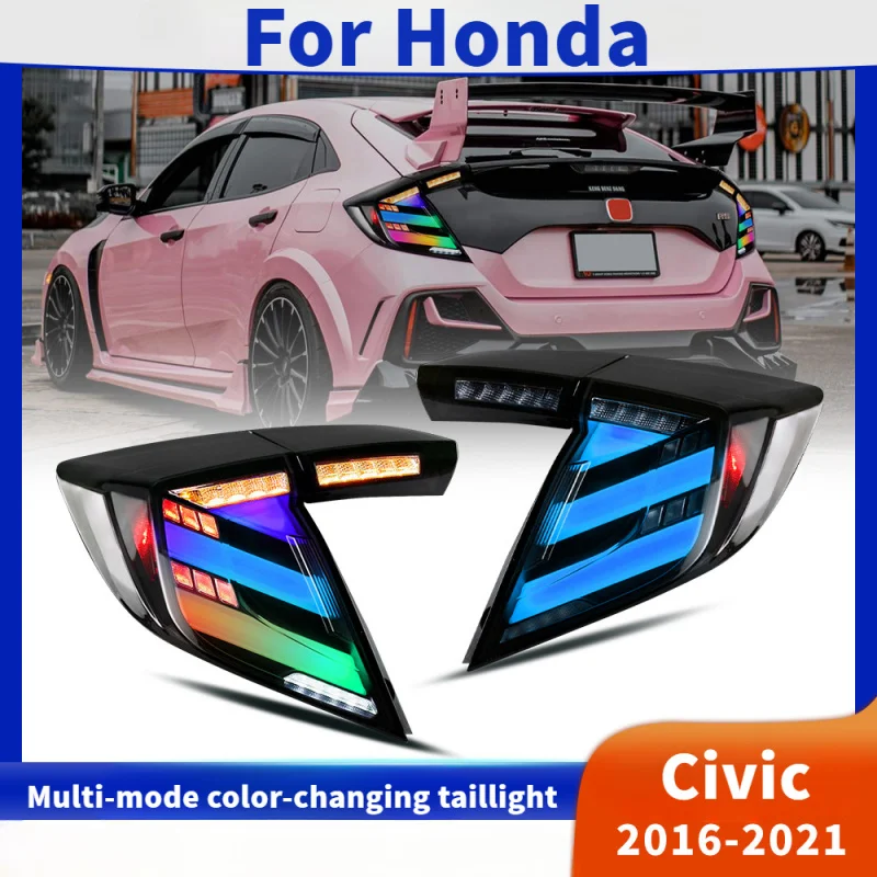 

For Honda Hatchback Civic 2016-2021 Lift Back LED Flowing Water Steering RGB Taillight Assembly