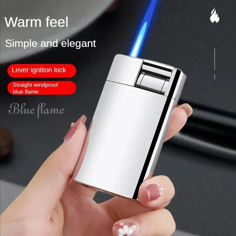 

New Windproof Creative Cigarette Lighter Blue Flame Straight Metal Lighter Smoke Accessories Gift for Men 2025