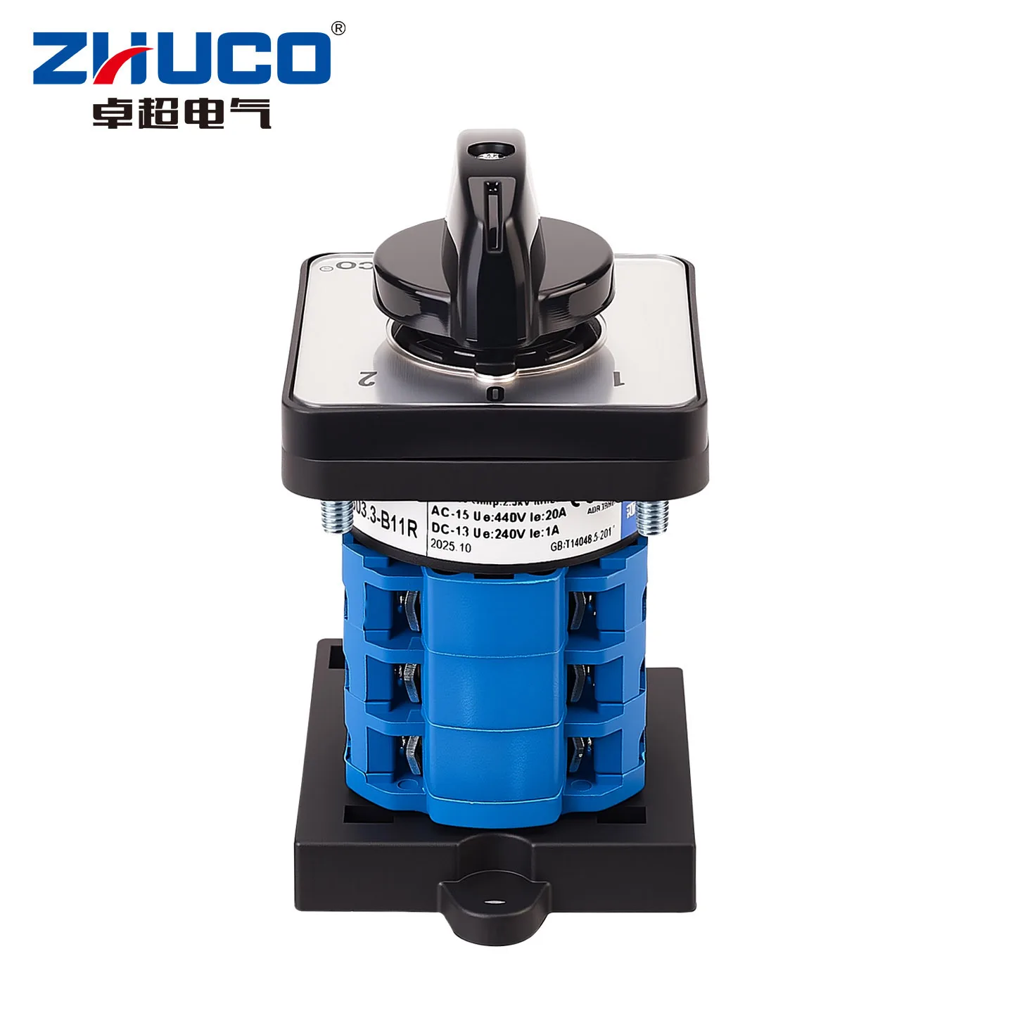 Zhuco 2/3 Position Selector Switch 20A 690V, 12-Terminal Universal Rotary Cam Selector with Locking Switch, Suitable for Distribution Cabinets, Machine Tools, Industrial Panels (Szw26-20/B11R, on Off On, on Off, on on)
