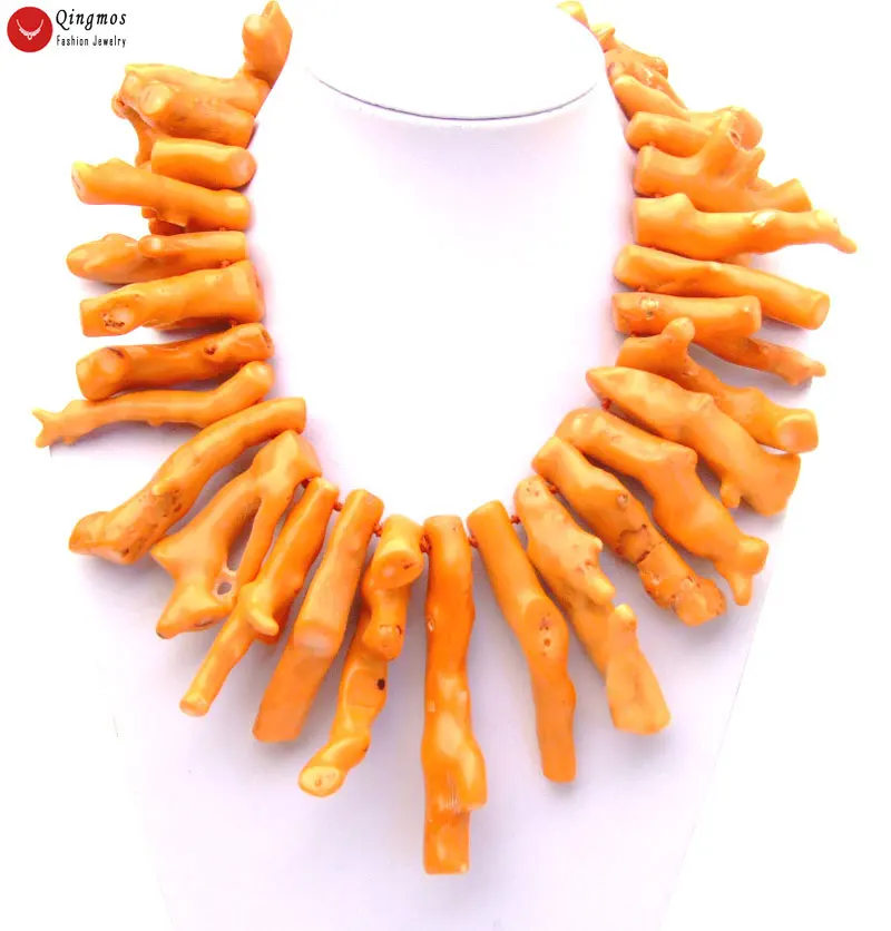 Qingmos Natural Orange Coral Necklace for Women with Genuine 50-70mm Branch Shape 18