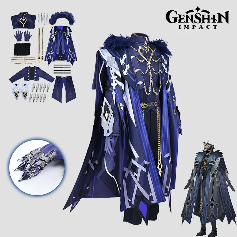 Fatui o capitão cosplay traje il capitano peruca roupa genshin botas de impacto luvas estilo anime festa de halloween roleplay terno