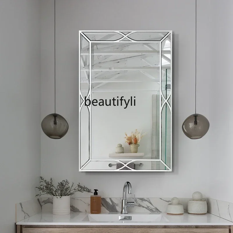 

Bathroom Mirror Retro Bathroom Vanity Mirror Art Entrance Square Decorative Mirror