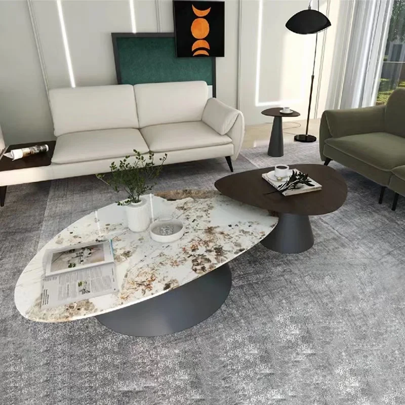 Italian Marble Coffee Table, Modern Hourglass-shaped Stone Slab, Irregularly Shaped Living Room Combination, Unique Side Table