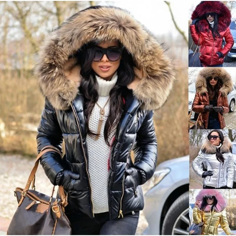 

Mink-like Fur Hooded Leather Down Cotton Coat - New Women's Outerwear for Autumn and Winter