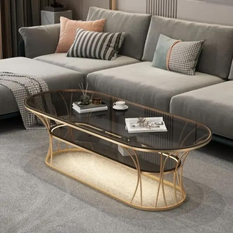 

-Simple modern home tea table small living room round glass Nordic home