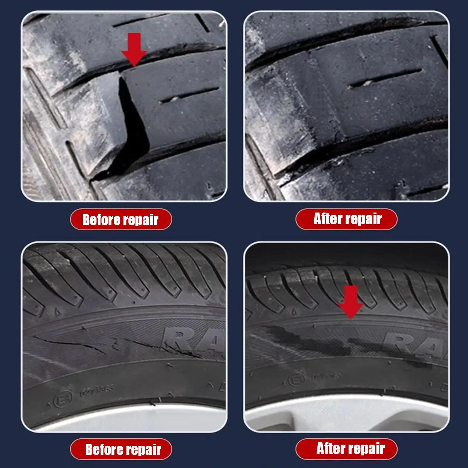 Cola para reparo de pneus de 60ml, selante resistente a altas temperaturas para parede lateral do carro, kit de reparo de pneus adesivo forte instantâneo