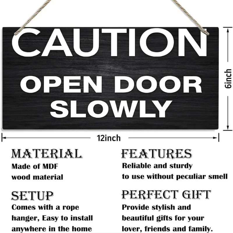 Wooden Caution Open Door Slowly Sign 12x6 Inches for Home Office Decor and Safety