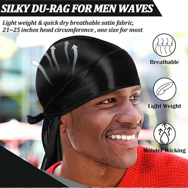 Unisex Adult Long Tail Satin Doo Rag Durag Bandanas Cap Pirate Hat Turban Men Hip Hop Headband Biker Headwrap Women Headwear