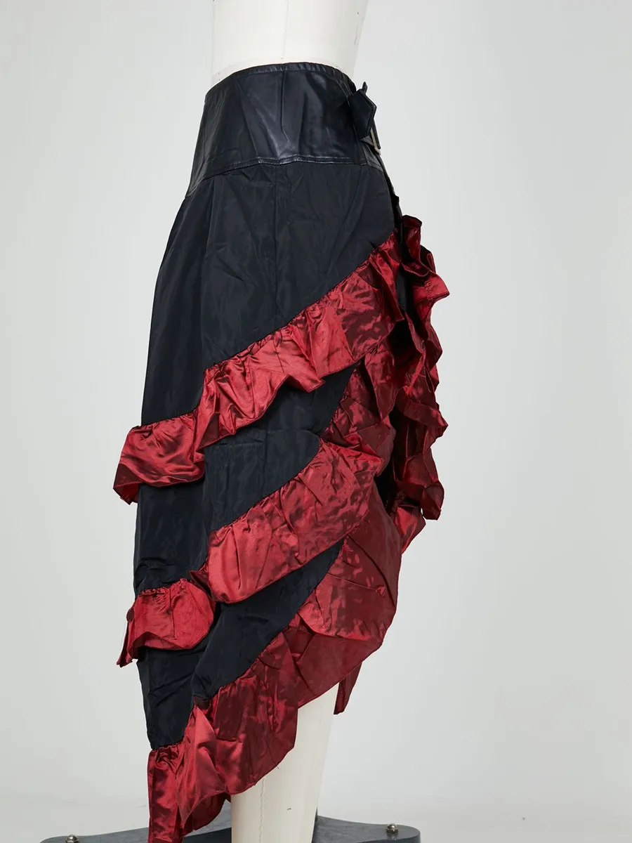 Women Gothic Steampunk Skirt Plus Size S-5XL Renaissance Style Tiered Ruffled High-Low Belted Skirt for Victorian Party Cosplay