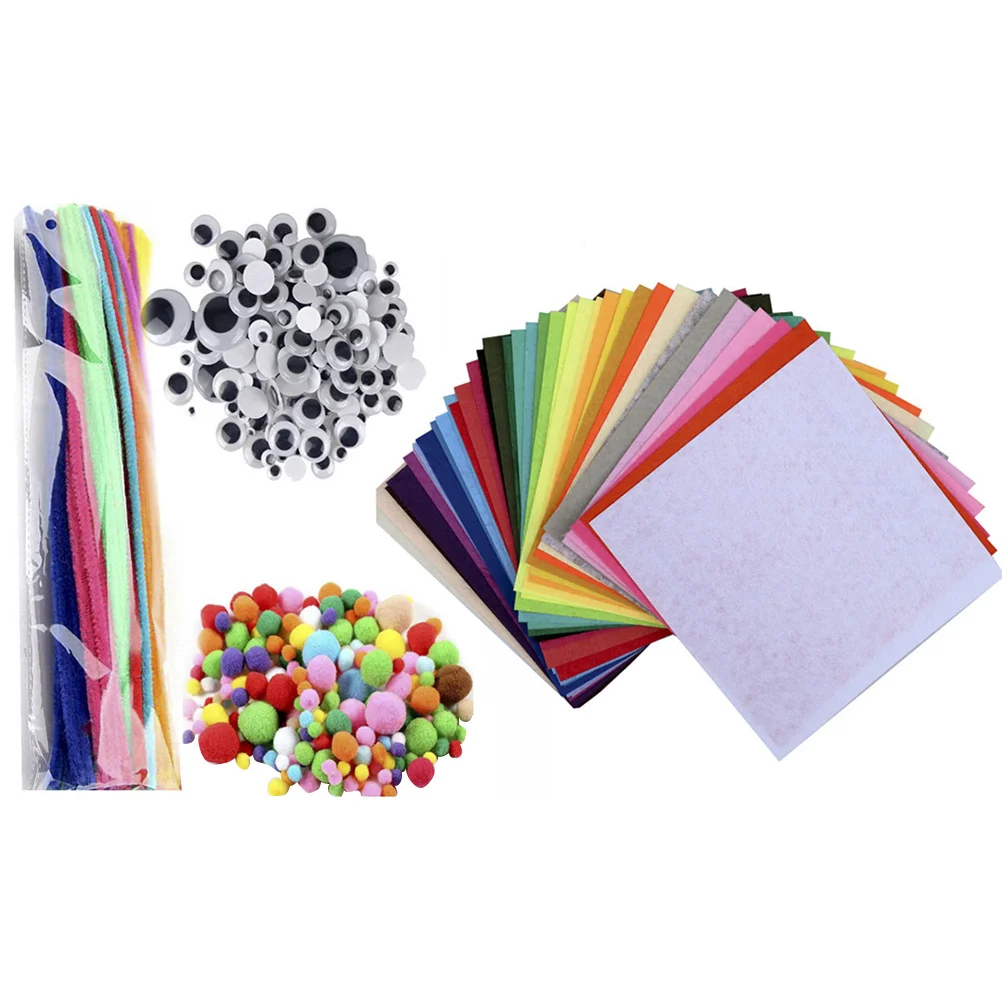 1 Set Diy Craft Materials Kit Pompoms Chenille Stems Self-Sticking Eyes For Kids Kindergarten Handicraft Creative Diy Twisting