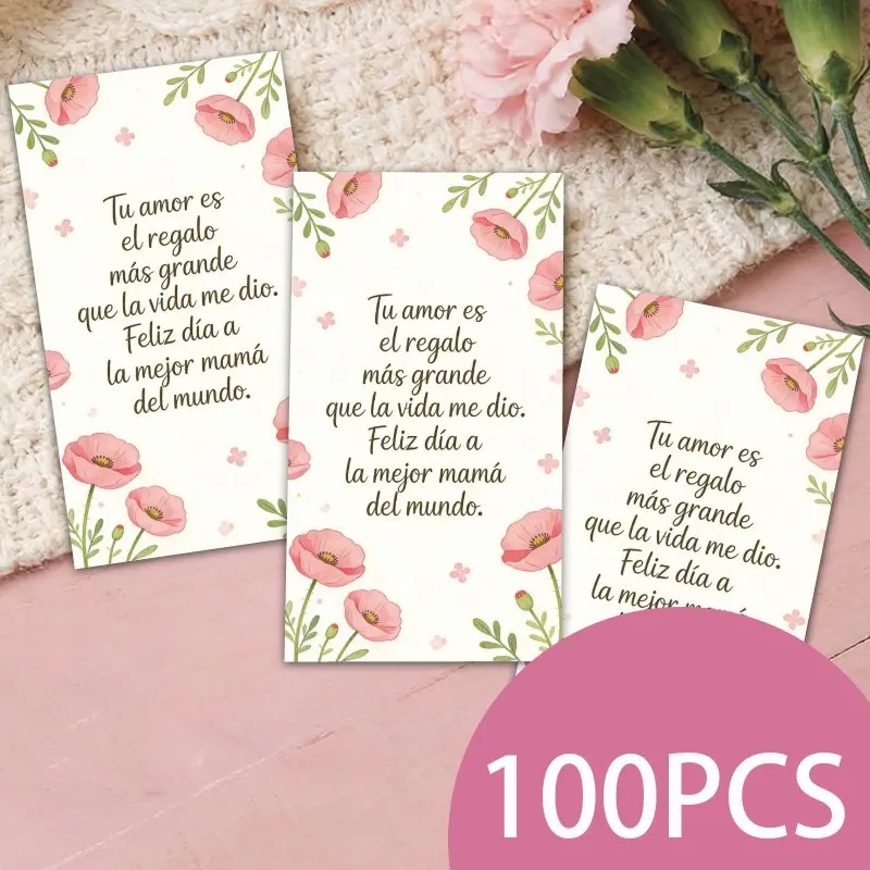 100pcs Pink Flower Mother's Day Thank-you Card Set with Pink Flower Patterns, Ideal Gift for Daughters, Sons, and Husbands