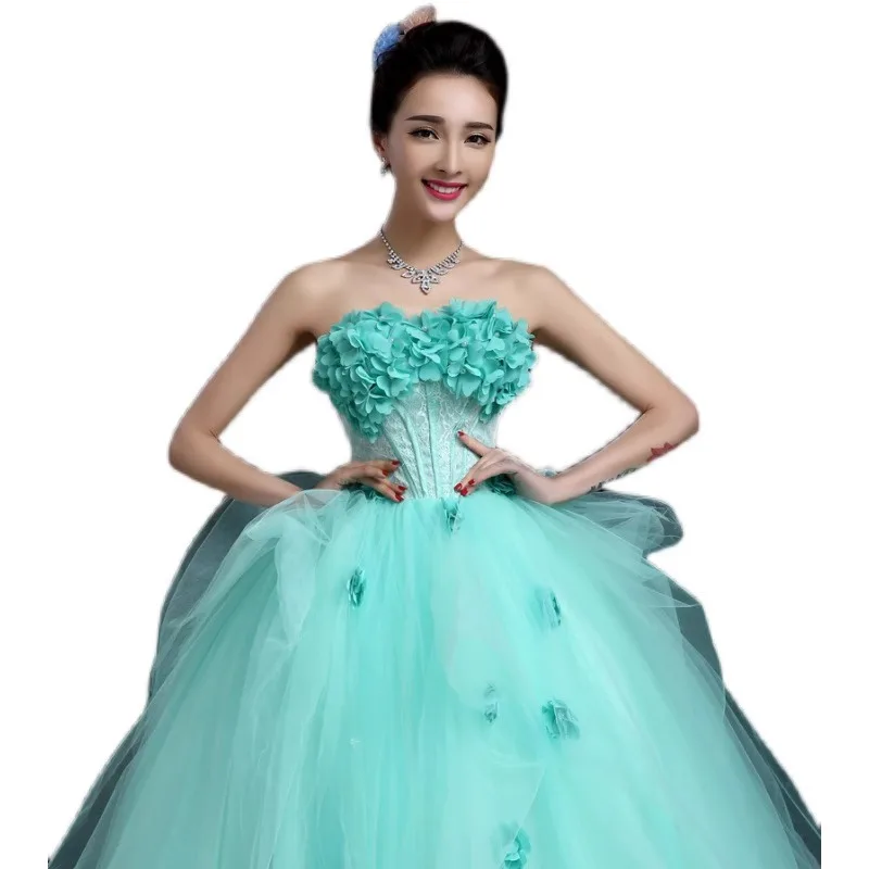 Vestido de casamento colorido, vestido de exame de arte de estudante, solo de palco, vestido fofo, anfitrião de festa anual, vestido de noite, roupa de performance longa