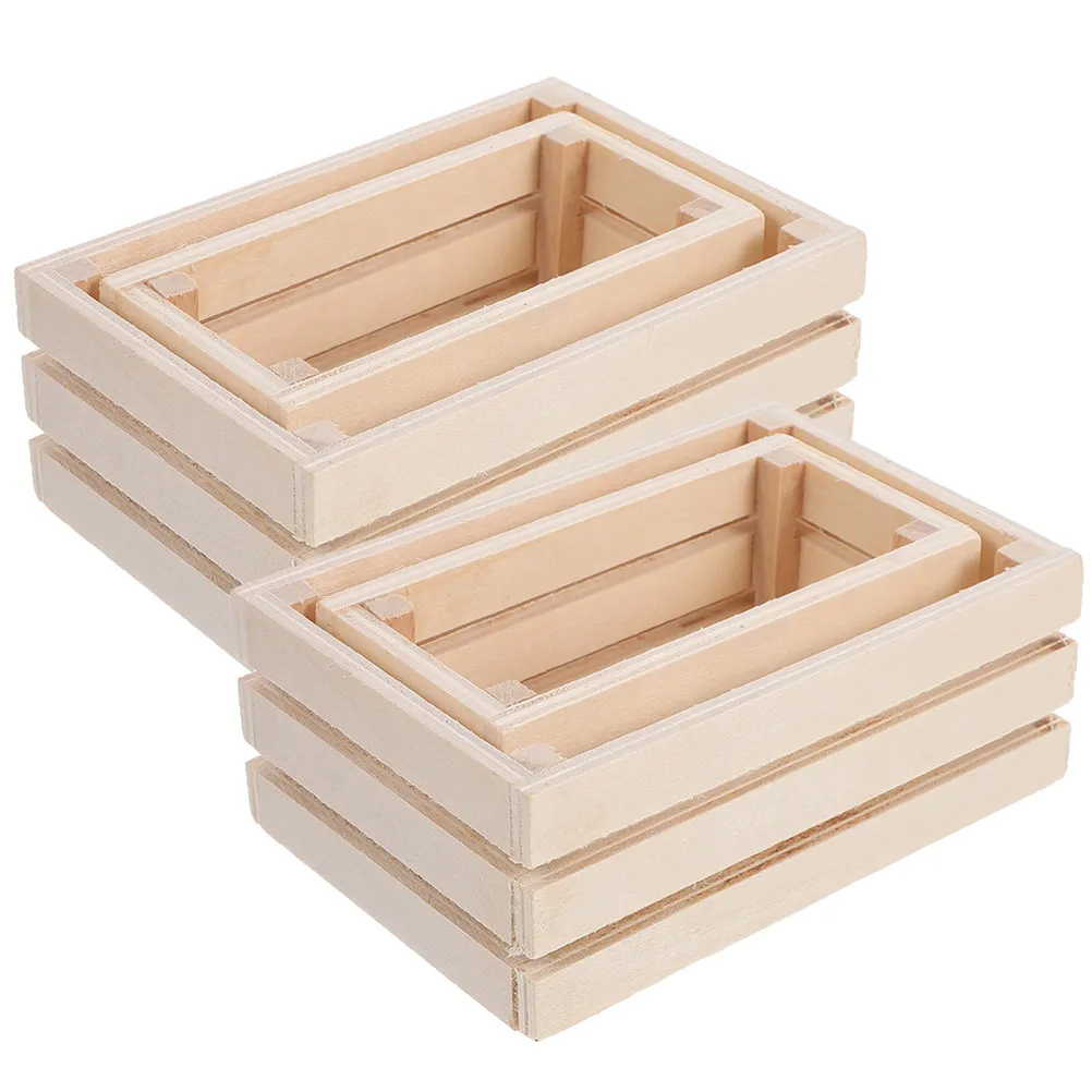 

4Pcs Mini Wooden Crates Miniature Rustic Small Storage Baskets Mini House Accessories Miniatures for Crafts Pretend Play Micro