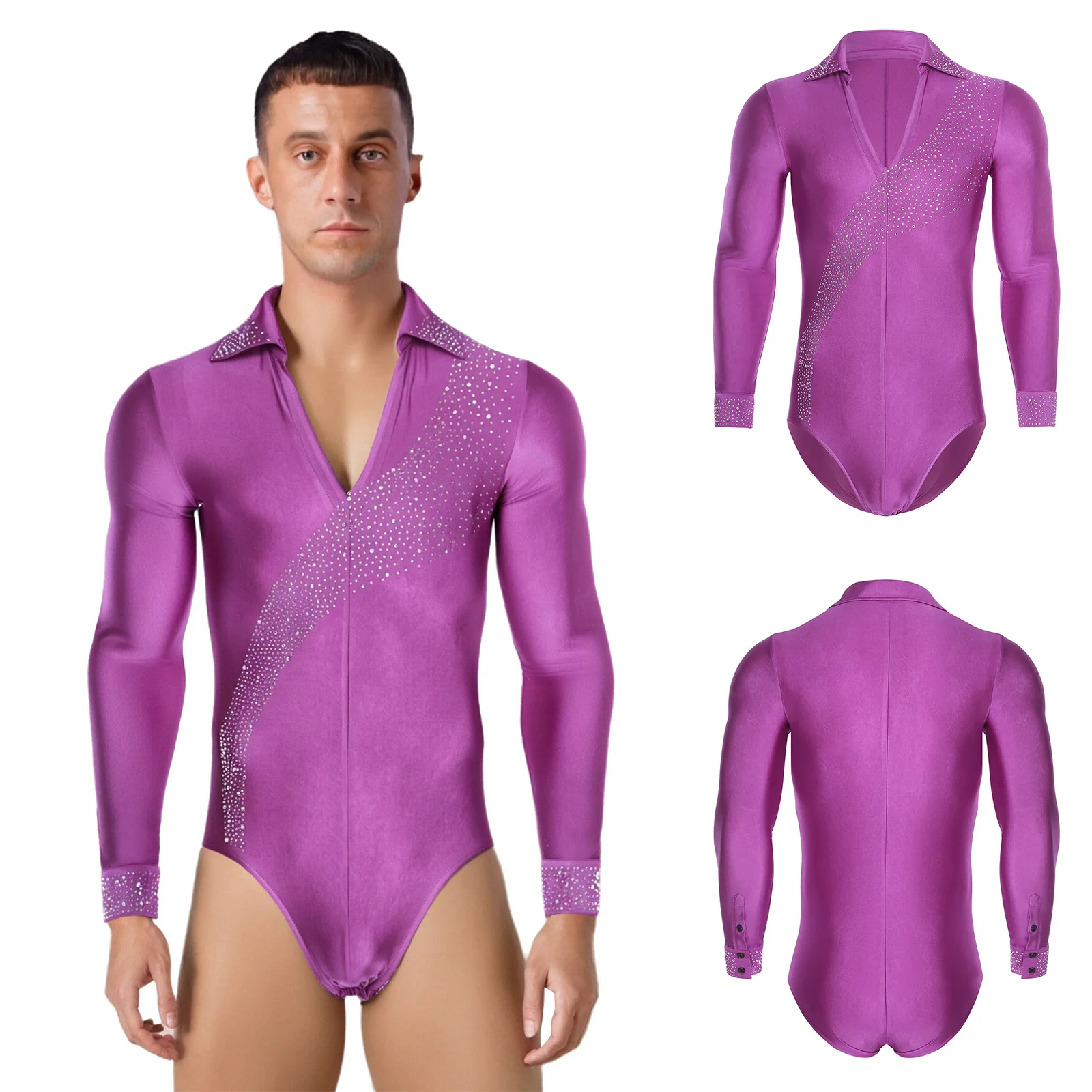 

Мужской комбинезон для латиноамериканских танцев (самба, сальса, танго) с блестящими стразами, V-образным вырезом, для современного джаза, румбы, ча-ча-ча, бальных танцев, рубашка-боди