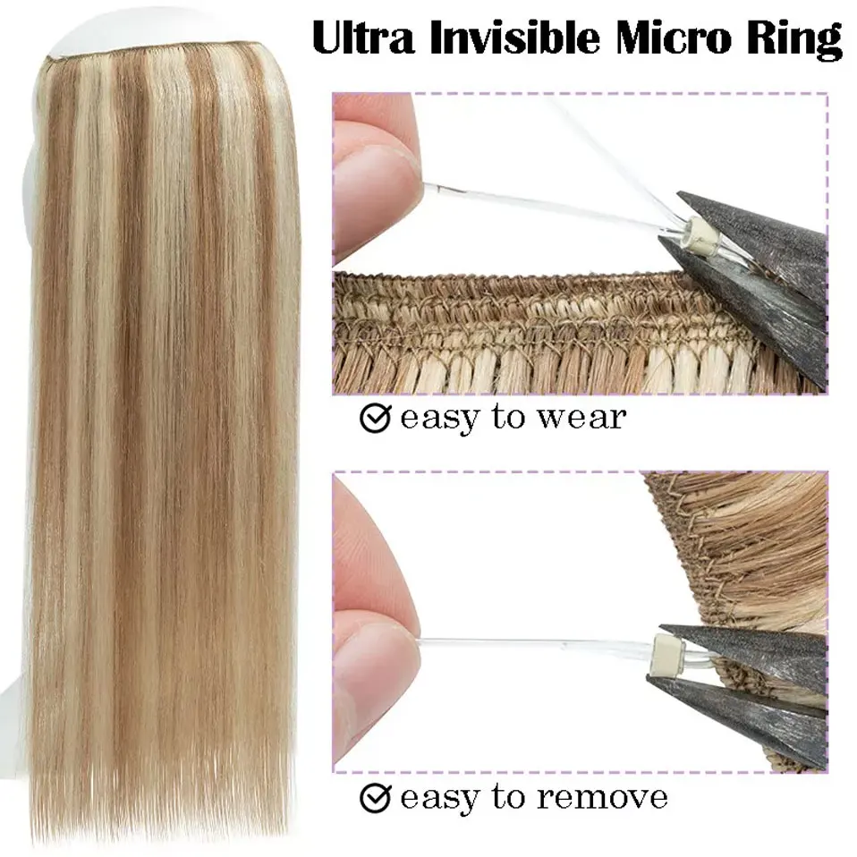 Rich Choices Clip In Wire in Hair Extensions Human Hair Fish Line with Clips In Weft Hair Extensions For Women Straight Wavy - view 3