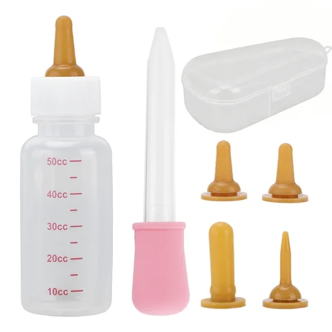 50ml Pet Feeding Bottle Set Soft Silicone Nipple Dropper Portable Nursing Kit For Newborn Kitten Puppy Rabbit Small Pets