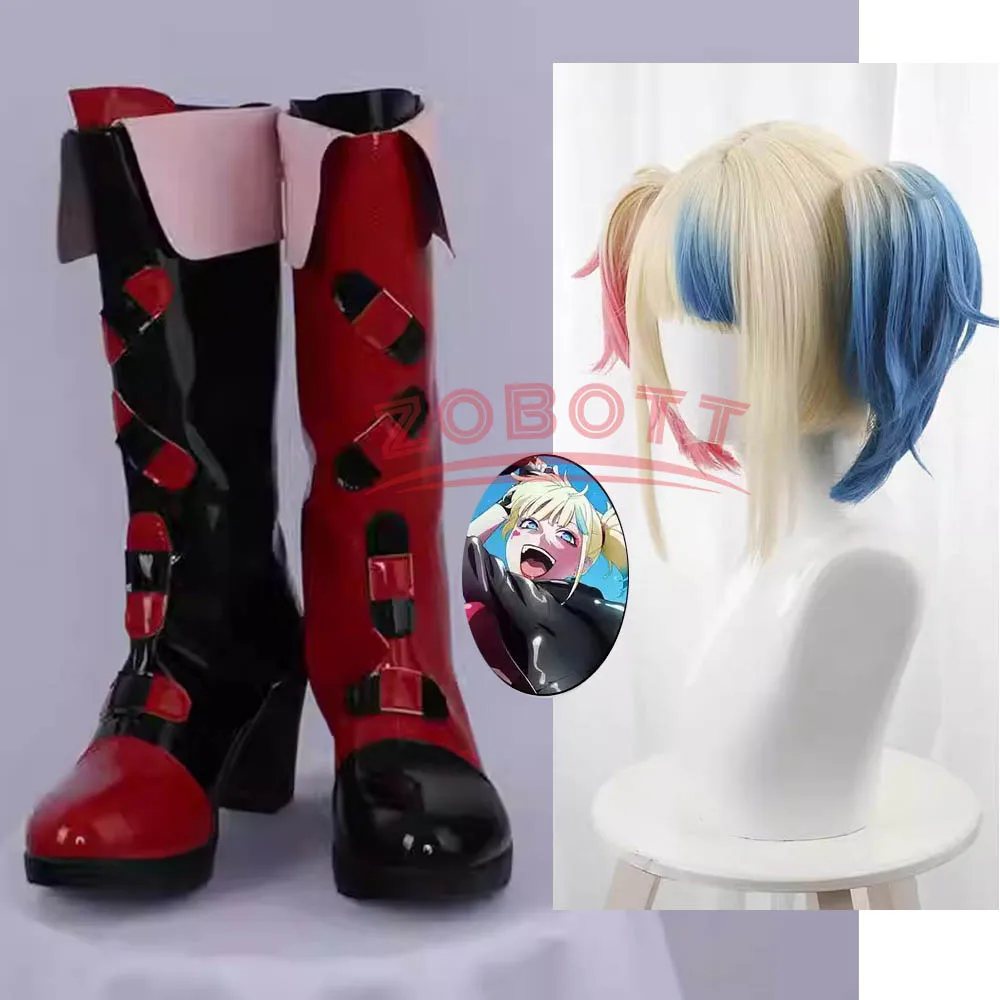 Anime Quin Cosplay Shoes Suicide Isekai Joker Girl Squad Full Set Wig Heels High Heel Boots Halloween Cosplay Weapons prop