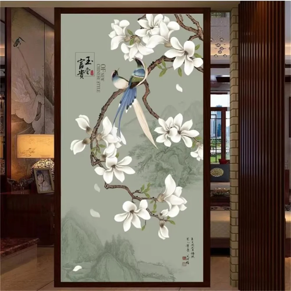 Custom 3D porch mural ink landscape magnolia bird corridor porch aisle background wall decorative painting wallpapers home decor