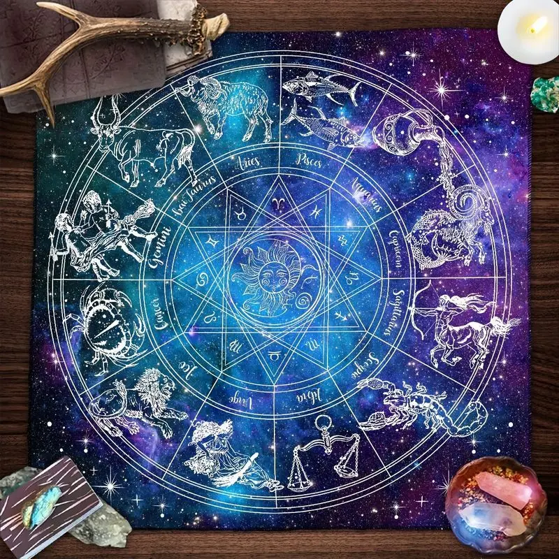 Tarot Tablecloth March Moon Pentagram Tree of Life Constellation Altar Cloth Witch Divination Astrology Spiritual Decor