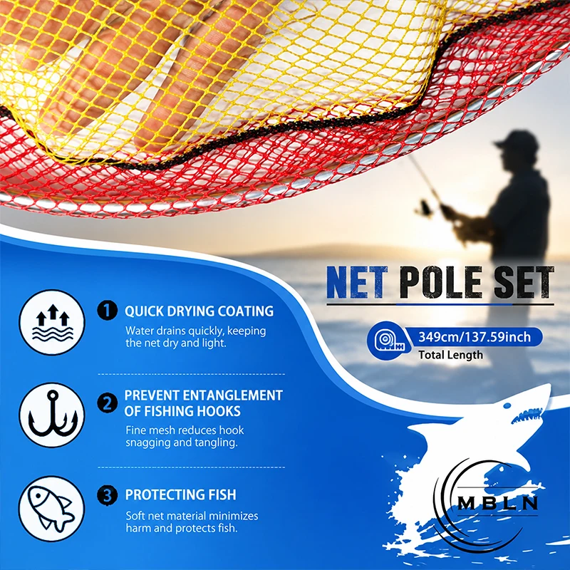 349cm Teleskopisches Kohlefaser-Fischlandungsnetz-Set, Weicher Anti-Tangle-Netzstoff, Schnellverschluss, Leichter Tragbarer Stab – Detail 4