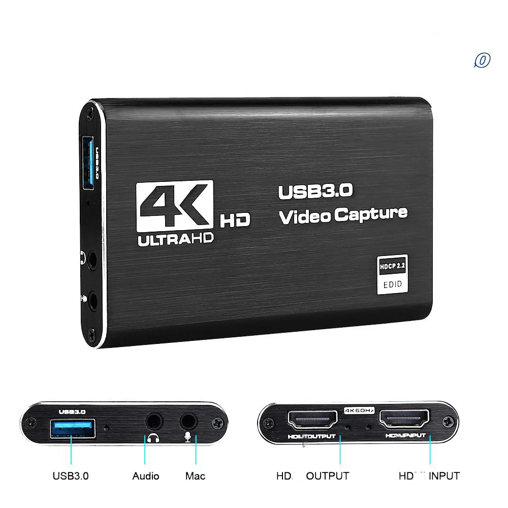 Mini Video Capture Card para PC, Camera Recording Box, Grabber Recorder, Live Streaming, HDMI-Compatível com USB 3.0, 4K, 1080P, 60fps, HD