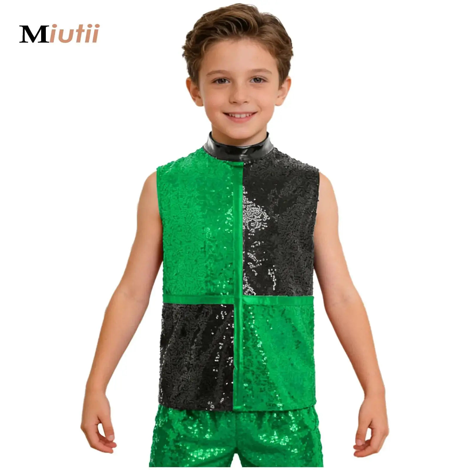 

Children Dance Party T-Shirt Shiny Sleeveless Clothes Girl Boy Kids T-Shirt Hip Hop Jazz Dance Costume Top Performance Dancewear