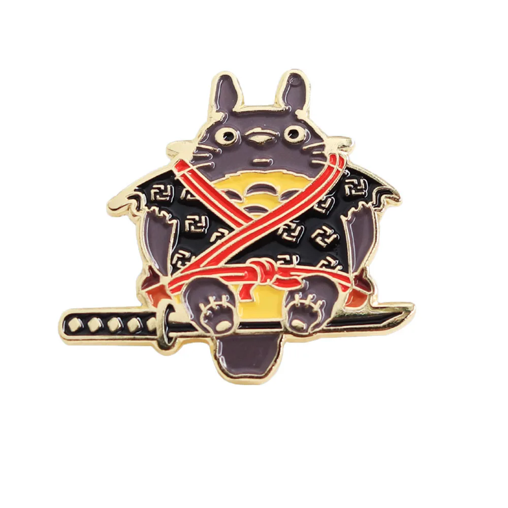 Cute Cartoon Animal Enamel Pin Samurai Cat Badge Japanese Fantasy Animation Movie Brooch bag Accessories Fans Gift Collection