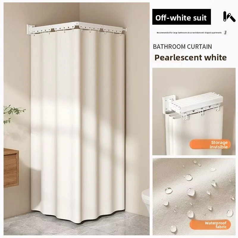 

Foldable waterproof shower curtain rod. No drilling required for bathroom partition. Can be installed by drilling.