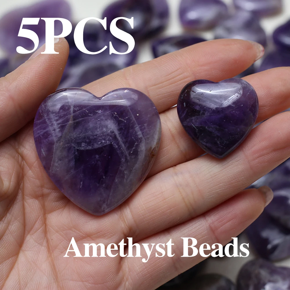 5pcs Crystal Stone Beads Ornamen Heart Shape Natural Amethyst Quartz Living Room Ornament Love Thumb Stone Forgetfulness Stone